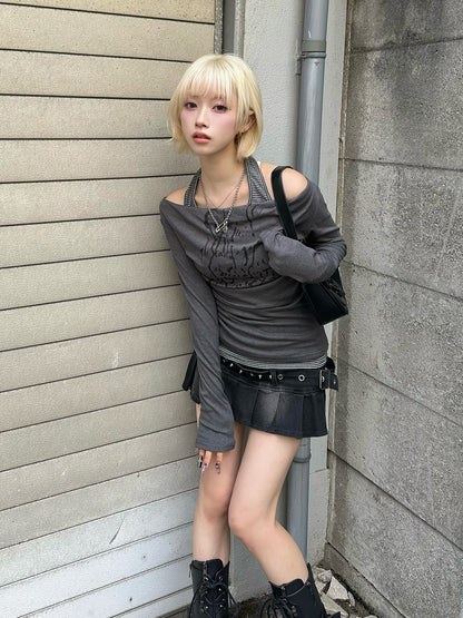 ホルターネックボーダードッキングカットソー