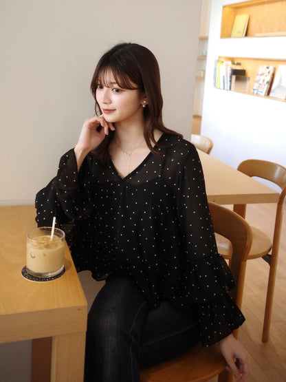 シアーフリルドットブラウス