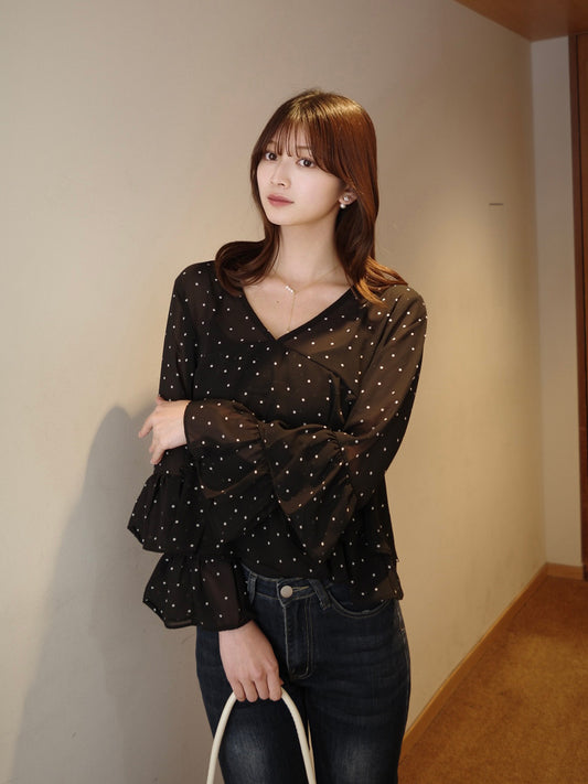 シアーフリルドットブラウス