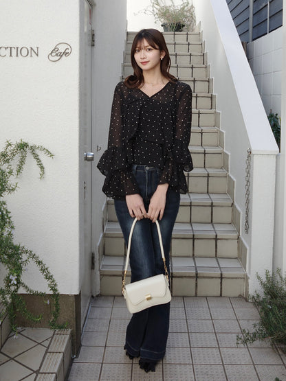 シアーフリルドットブラウス