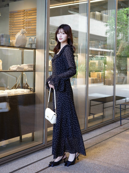 ミニスクエアドットロングワンピース
