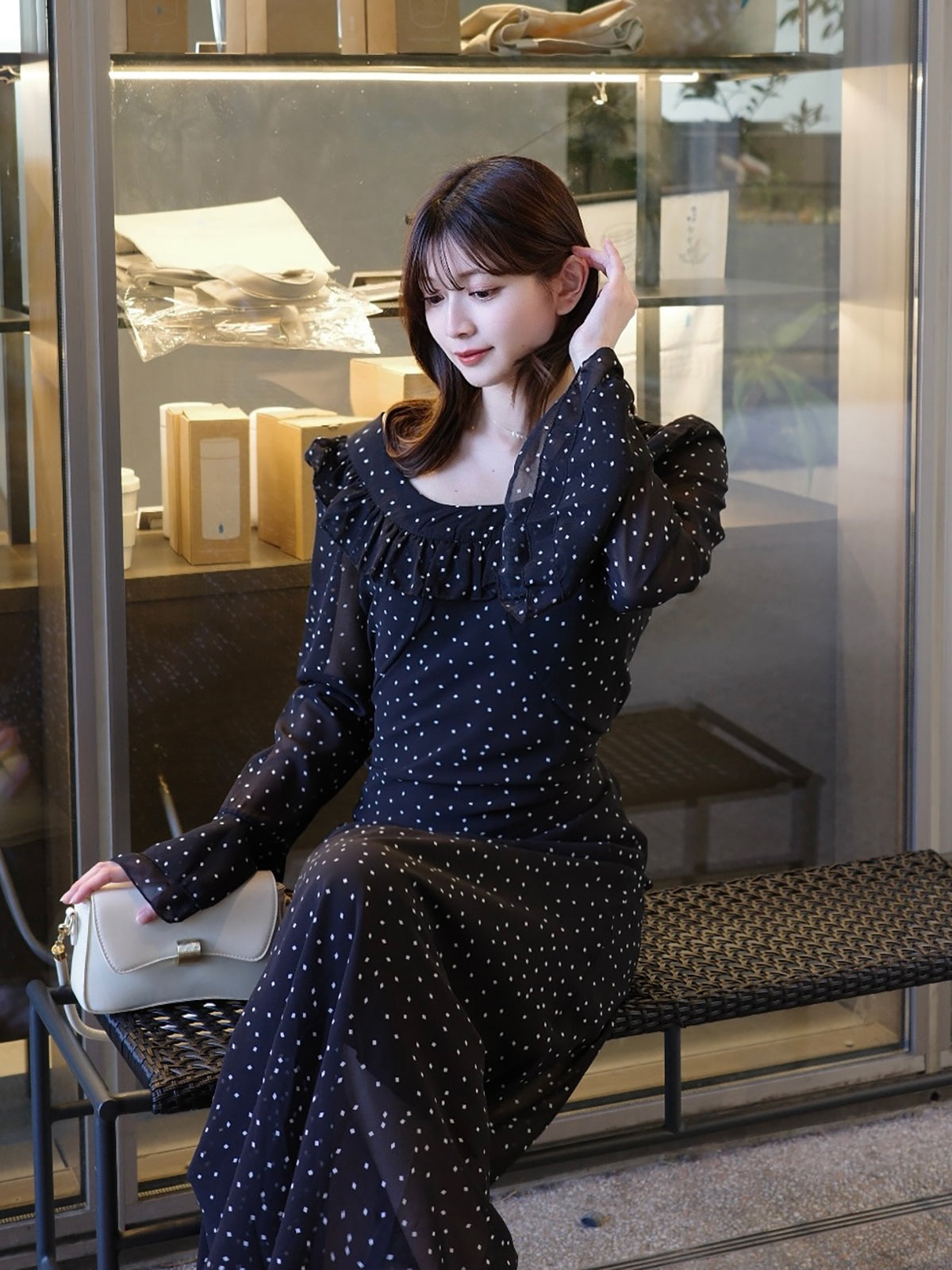 ミニスクエアドットロングワンピース