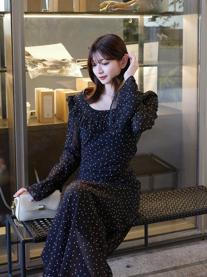 ミニスクエアドットロングワンピース