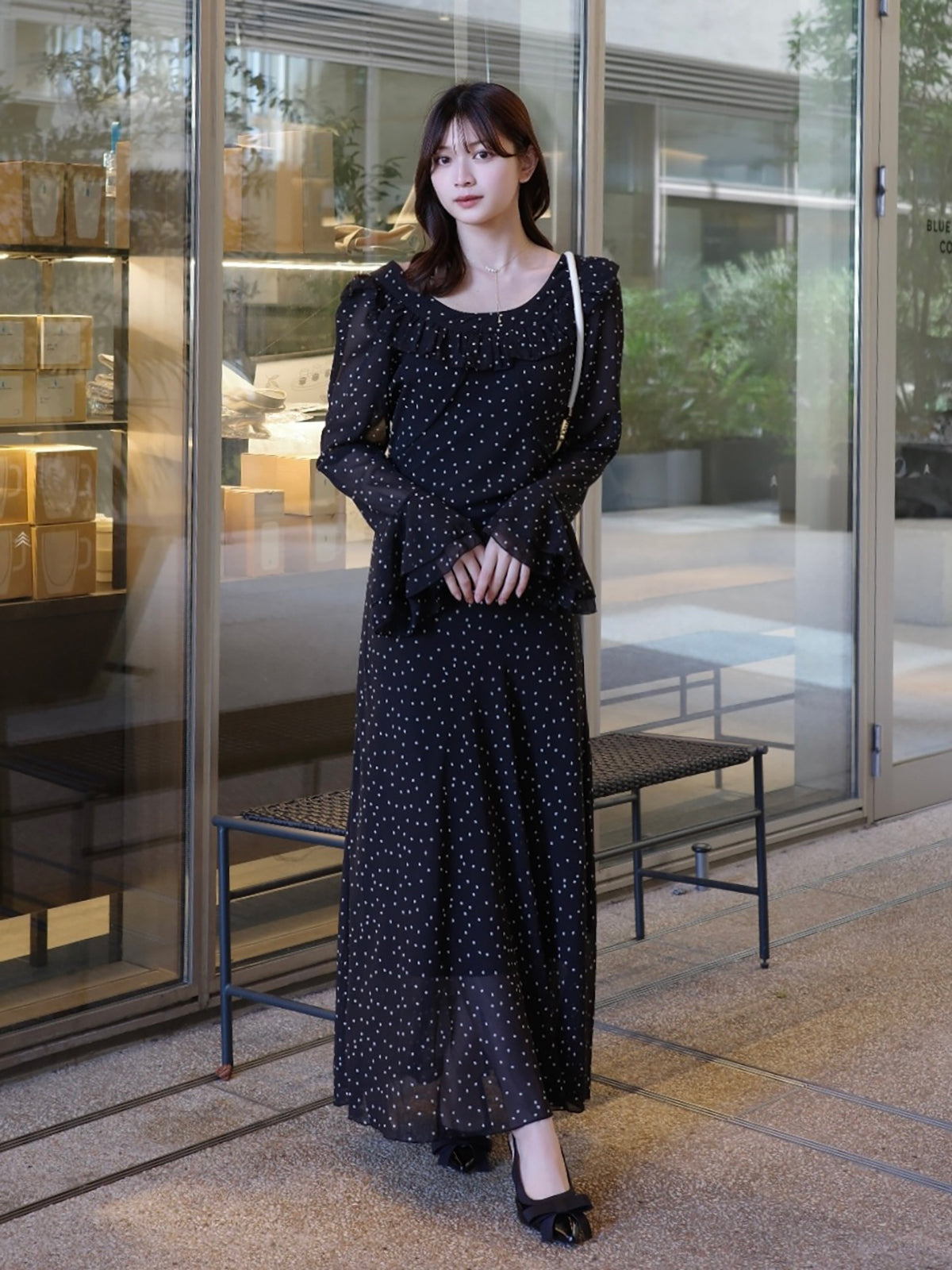 ミニスクエアドットロングワンピース