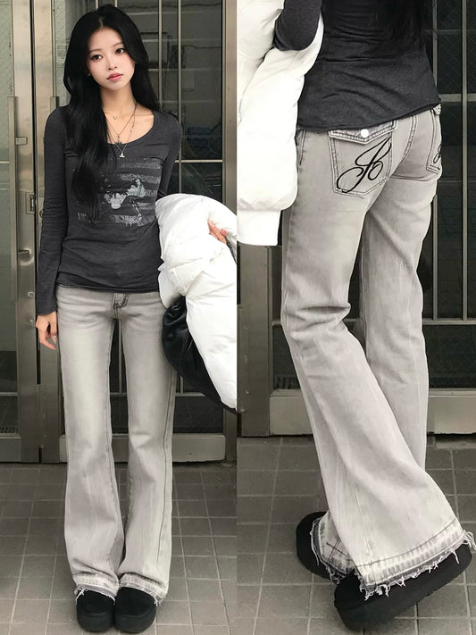 ローライズエンブロイダリーデニムパンツ