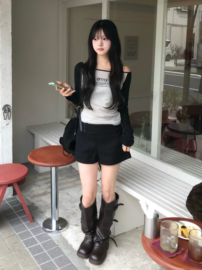ウールライクボタンデザインショートパンツ