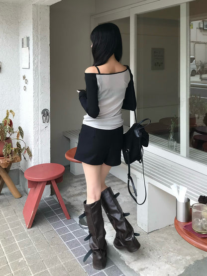 ウールライクボタンデザインショートパンツ