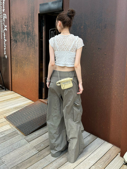 ウエストデザインナイロンカーゴパンツ