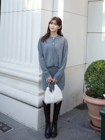 ラインストーンカーディガンニットセットアップ