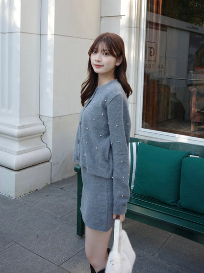 ラインストーンカーディガンニットセットアップ