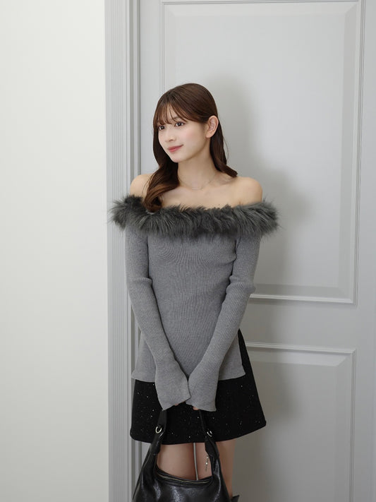 ファータッチオフショルリブニット