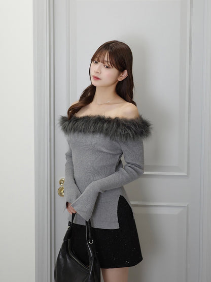 ファータッチオフショルリブニット