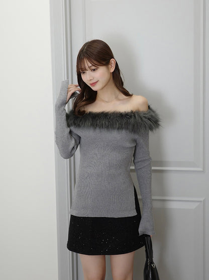 ファータッチオフショルリブニット