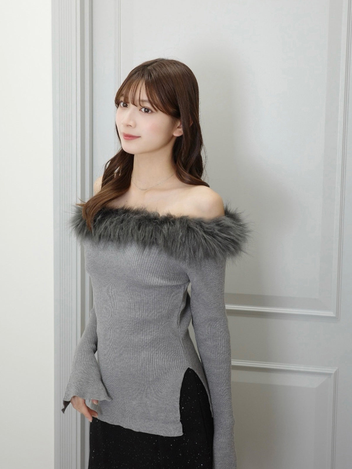 ファータッチオフショルリブニット