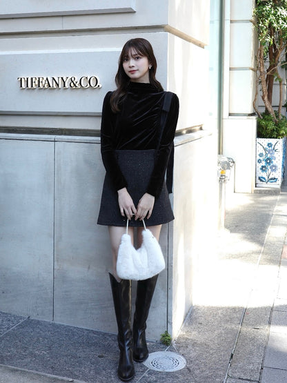 ショルダータイハイネックベロアカットソー