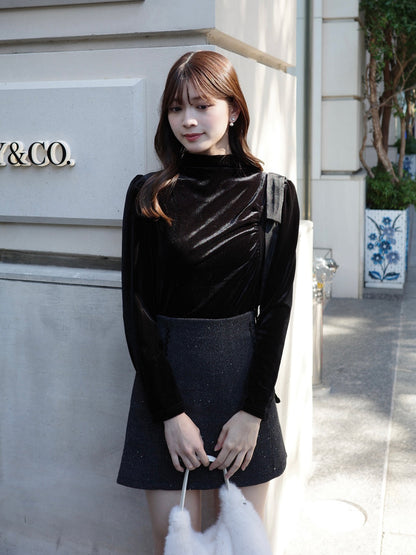 ショルダータイハイネックベロアカットソー