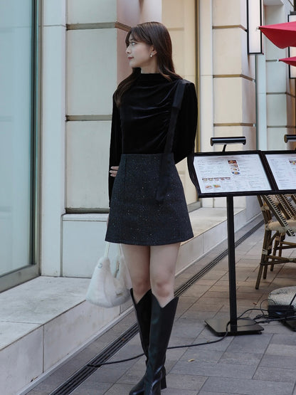 ショルダータイハイネックベロアカットソー