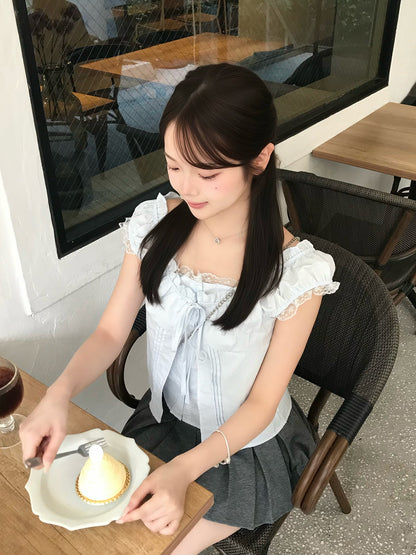 リボンフリルネックブラウス