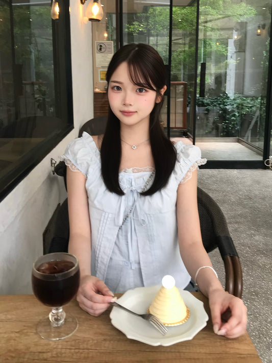 リボンフリルネックブラウス