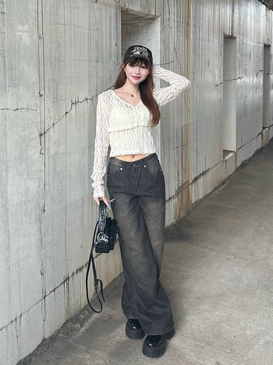 ワッシャーストレートデニムパンツ