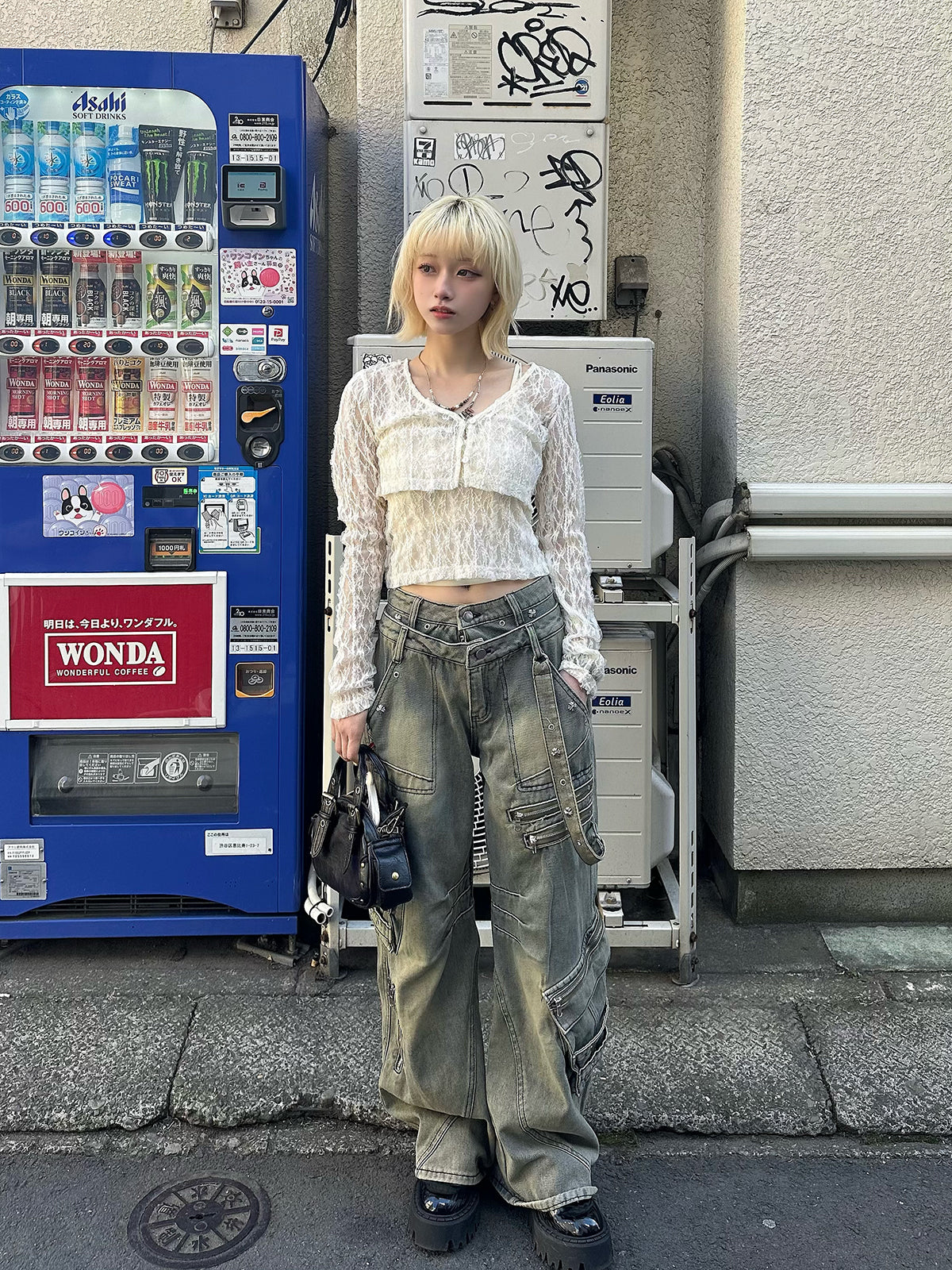 2/27★Photo Double Waist Pocket Work Denim Pants