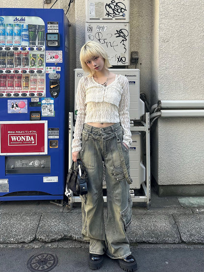 2/27★Photo Double Waist Pocket Work Denim Pants