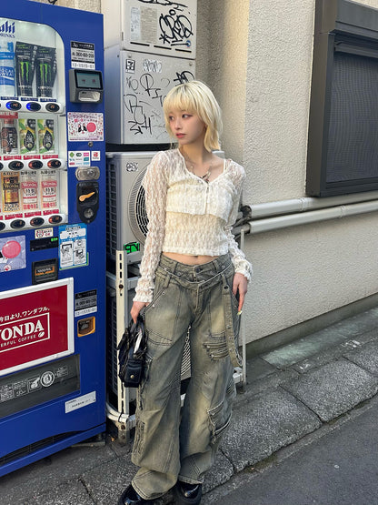 2/27★Photo Double Waist Pocket Work Denim Pants