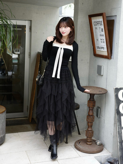 バイカラーリボンカットソー