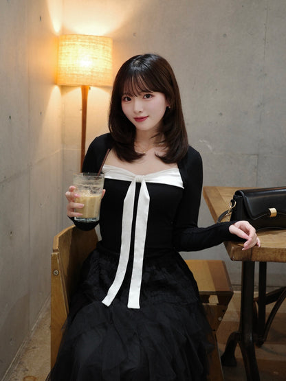 バイカラーリボンカットソー