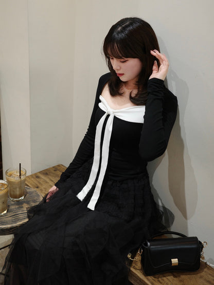 バイカラーリボンカットソー