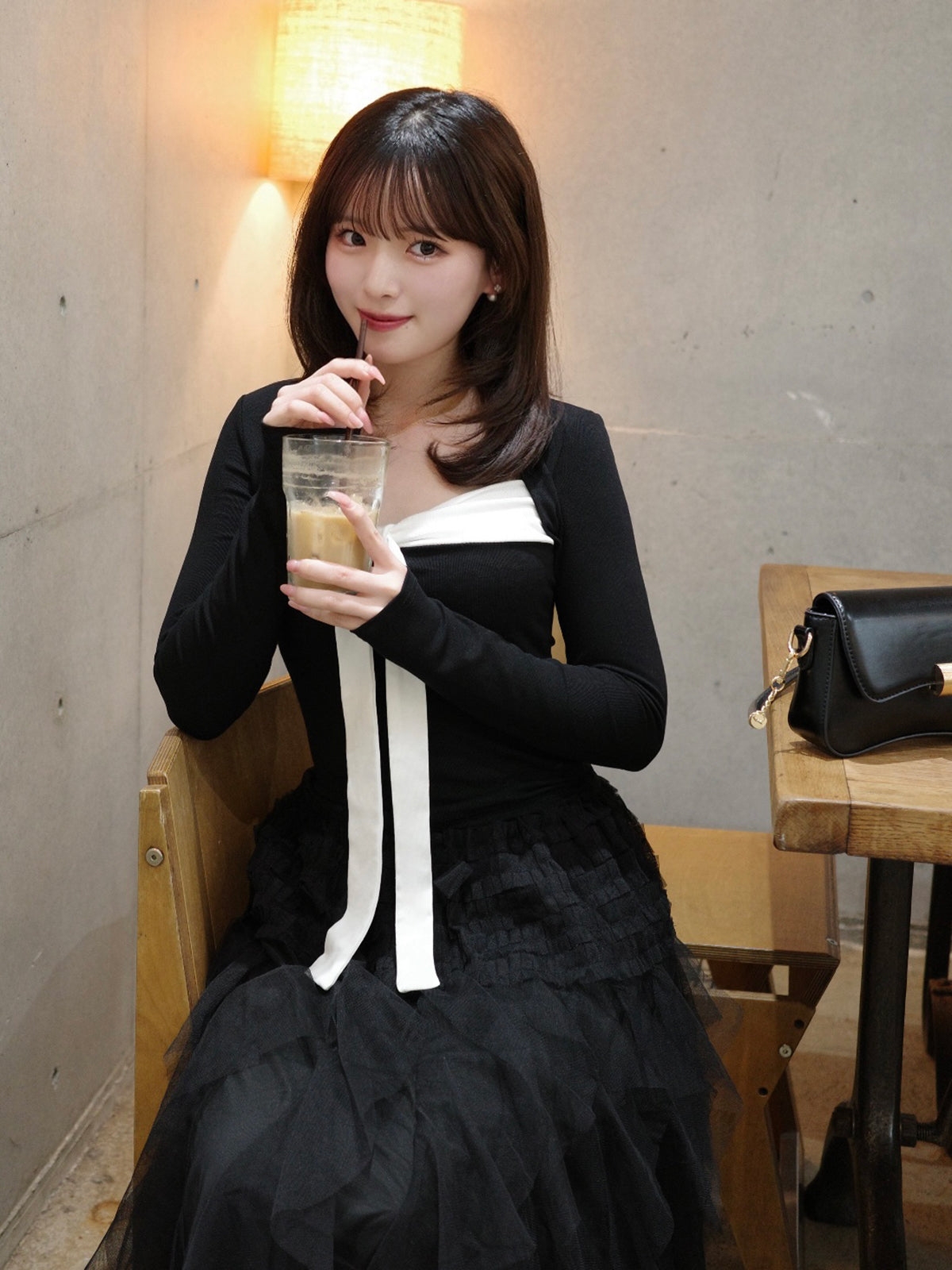 バイカラーリボンカットソー