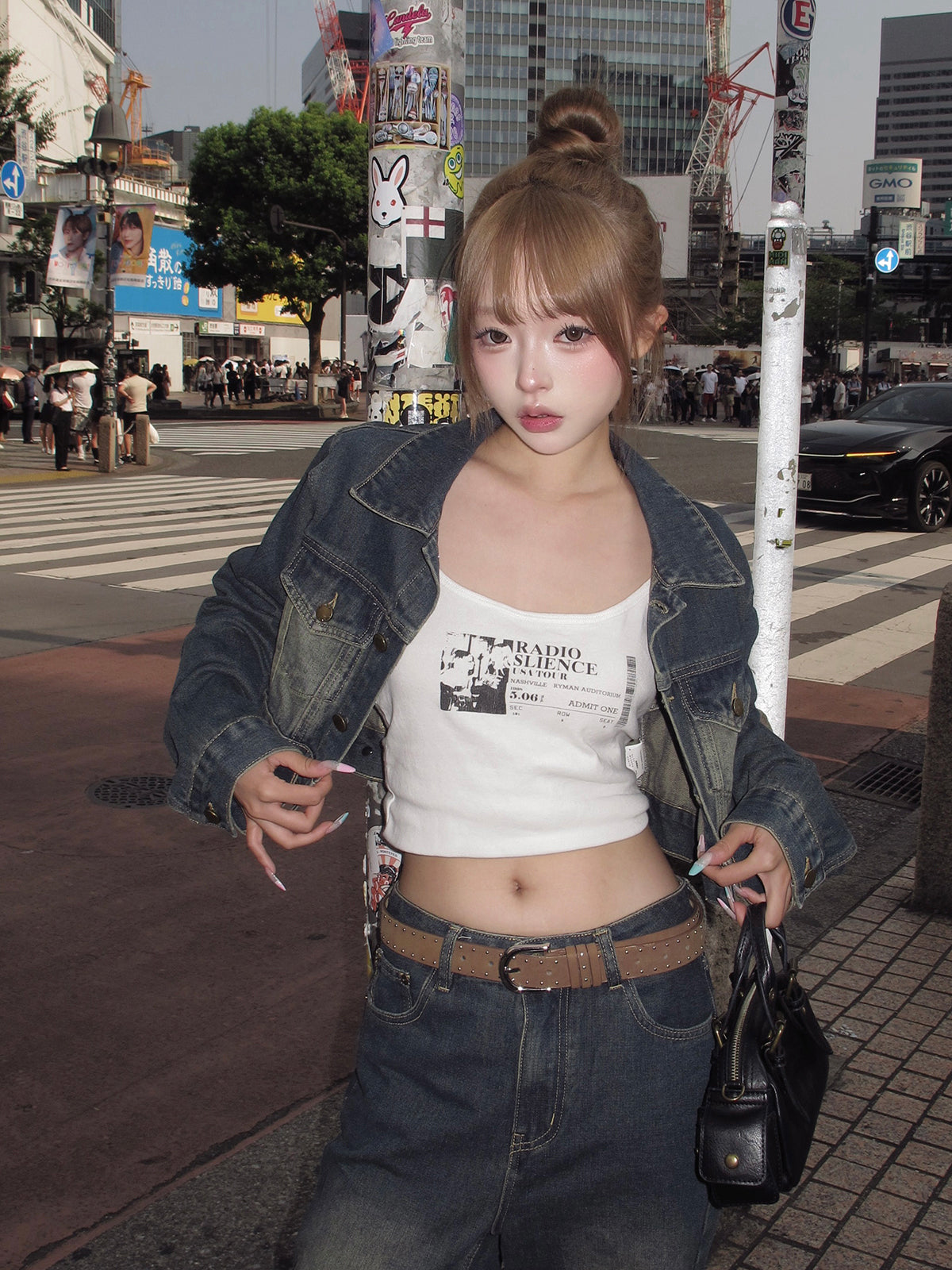 短款牛仔夹克套装
