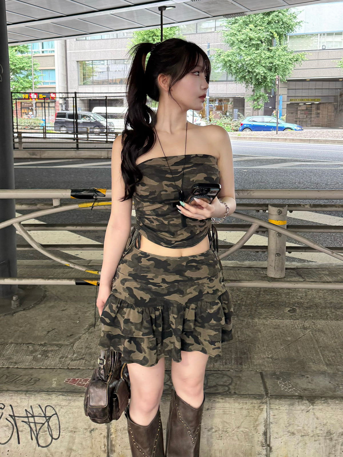 カモフラベアトップスカートセットアップ