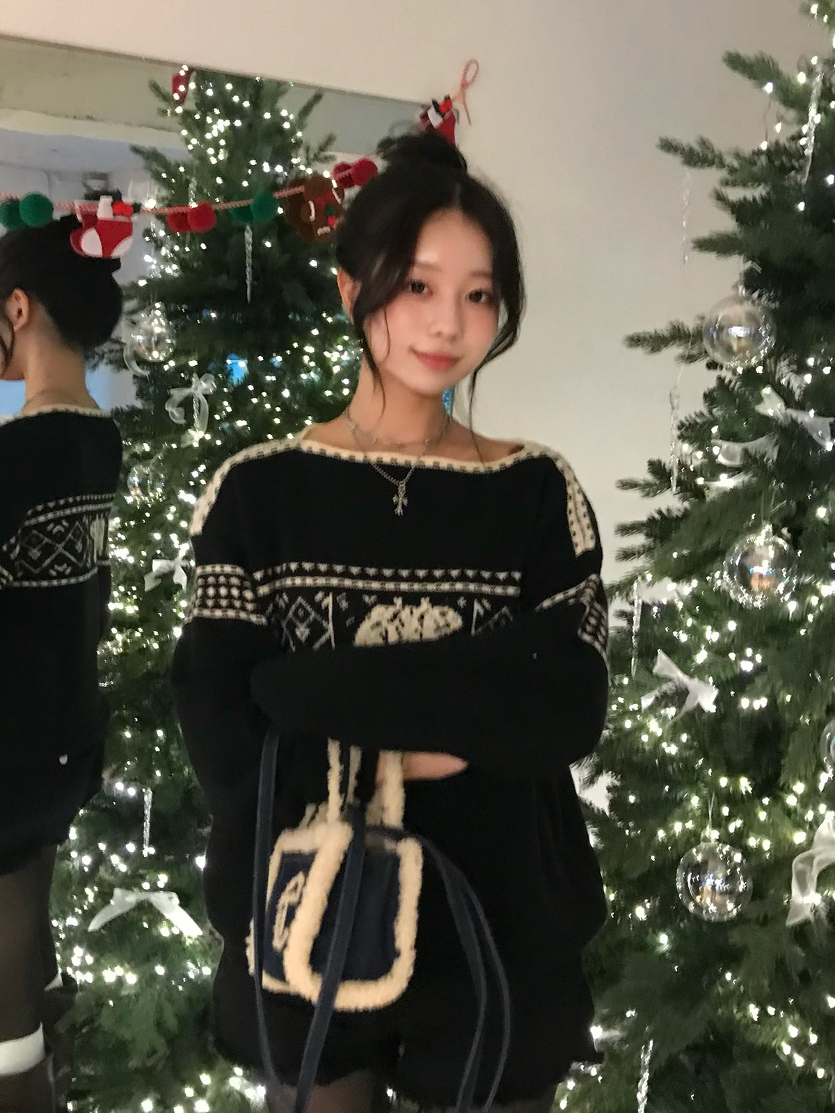 ノルディックデザインボートネックニット