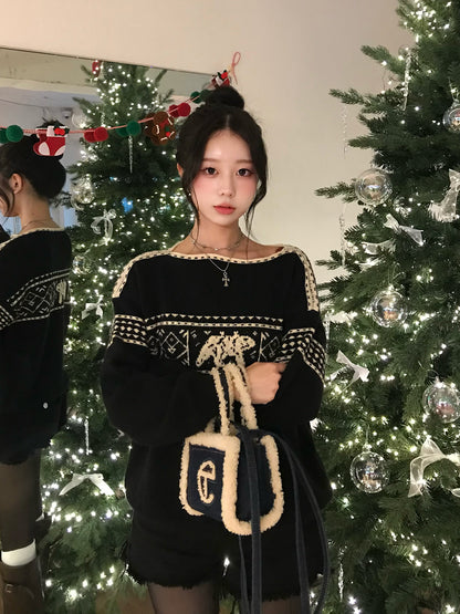 ノルディックデザインボートネックニット