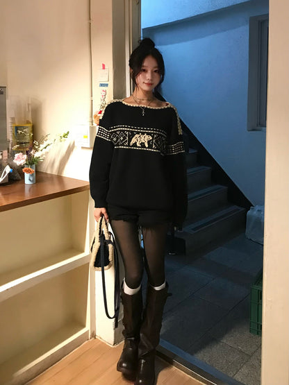 ノルディックデザインボートネックニット