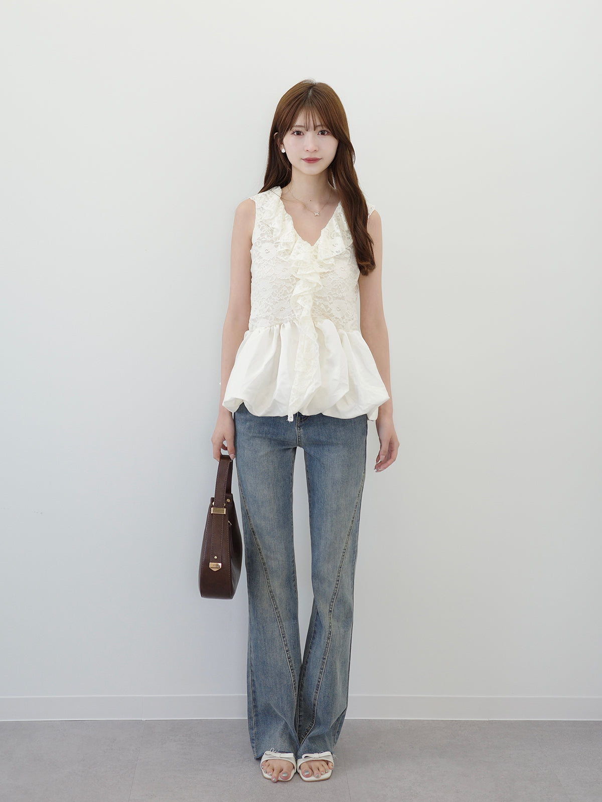 レースバルーンペプラムブラウス