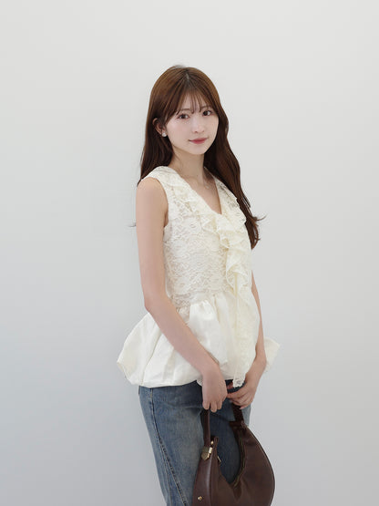 レースバルーンペプラムブラウス