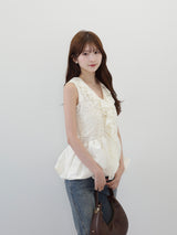 レースバルーンペプラムブラウス - アイボリー