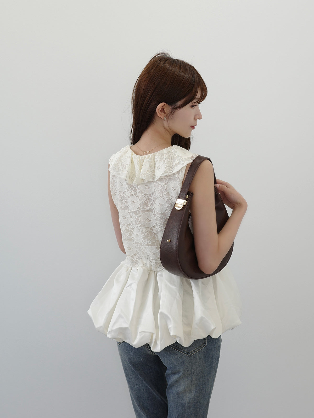 レースバルーンペプラムブラウス