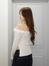 ファータッチオフショルリブニット - ホワイト
