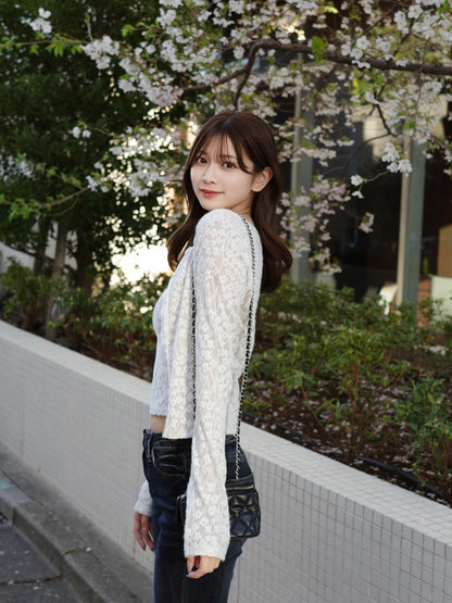 ストレッチレースカーディガンキャミセット