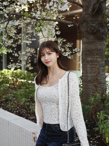 ストレッチレースカーディガンキャミセット