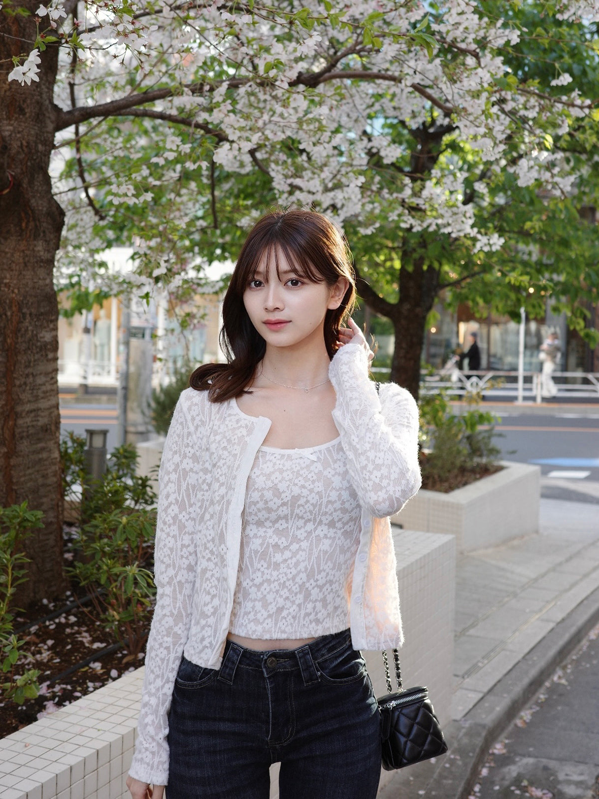 ストレッチレースカーディガンキャミセット