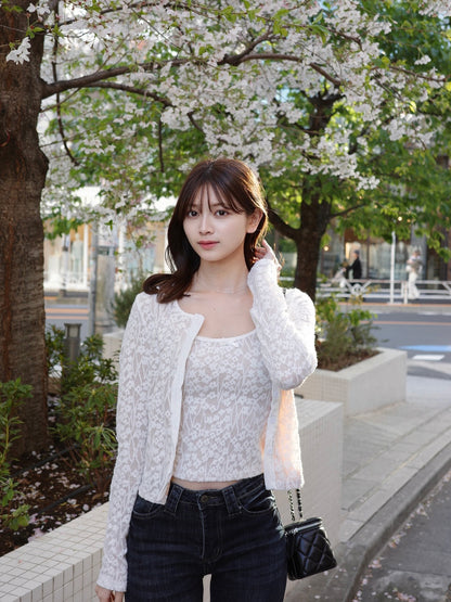 ストレッチレースカーディガンキャミセット