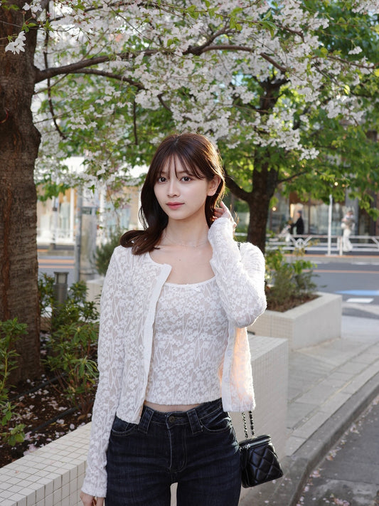 ストレッチレースカーディガンキャミセット