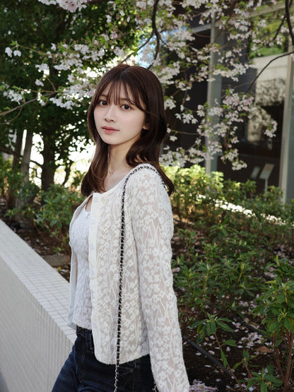 ストレッチレースカーディガンキャミセット