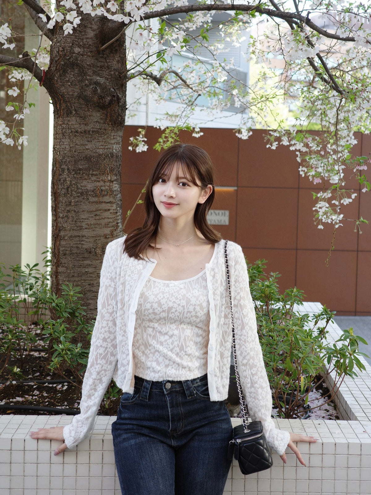 ストレッチレースカーディガンキャミセット