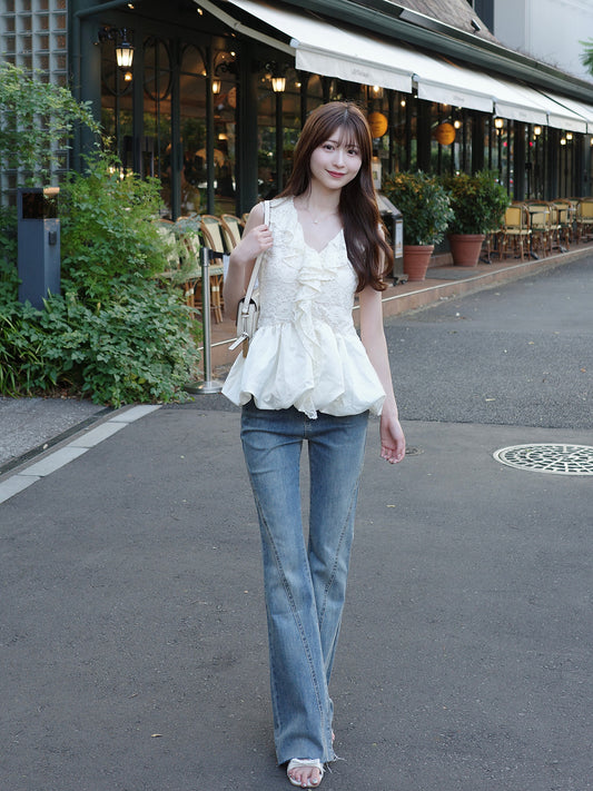 Fringe Slim Semi-Flare Denim Pants