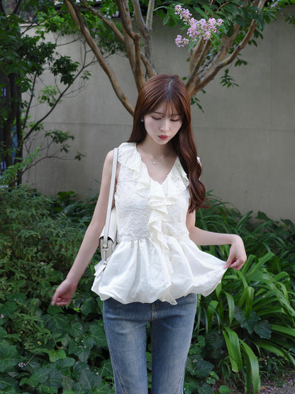 レースバルーンペプラムブラウス